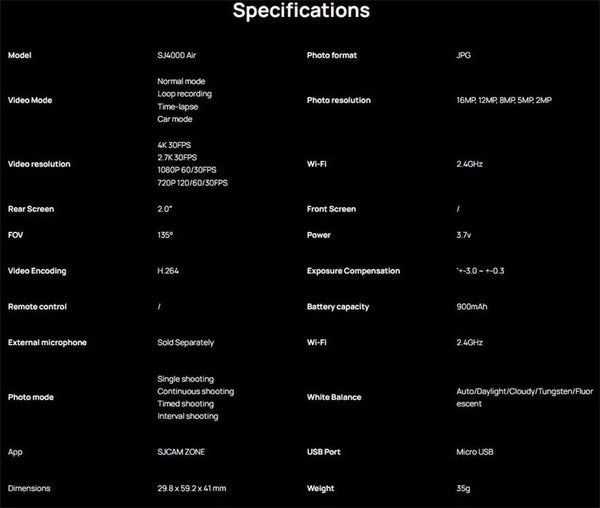 Planet Gates SJ4000 Air / Standard SJCAM SJ4000 Air Action Camera with 4K Video 30M Waterproof 2.4G WiFi Sports Camera Action Cam Sports Camera bicycle motorcycles