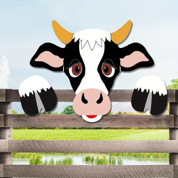 Planet Gates SJ7.62-27.94cm 1pc 27.94cm Cow Cow Denim Cow Theme Decorative Fence Peeking Decoration Thickened PVC Plate Cow Fence Peeker Farm Animal Yard Barn Garden Art Country Land