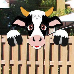 Planet Gates SJ7.62-27.94cm 1pc 27.94cm Cow Cow Denim Cow Theme Decorative Fence Peeking Decoration Thickened PVC Plate Cow Fence Peeker Farm Animal Yard Barn Garden Art Country Land