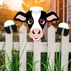 Planet Gates SJ7.62-27.94cm 1pc 27.94cm Cow Cow Denim Cow Theme Decorative Fence Peeking Decoration Thickened PVC Plate Cow Fence Peeker Farm Animal Yard Barn Garden Art Country Land