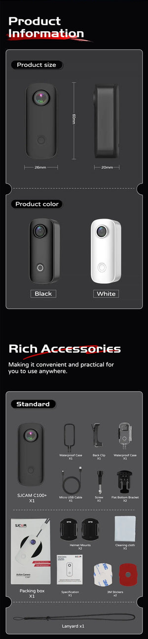 Planet Gates SJCAM C100 Plus Action Camera 4K 30M Waterproof 2.4G WiFi Action Sport action cam EIS bicycle helmet motorcycles