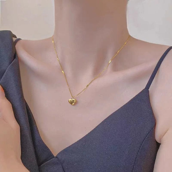Planet Gates SKU1 Trendy Simple Gold Color Heart Pendant Chokers Necklace for Women Temperament Love Letter Thin Clavicle Chain Jewelry Gift