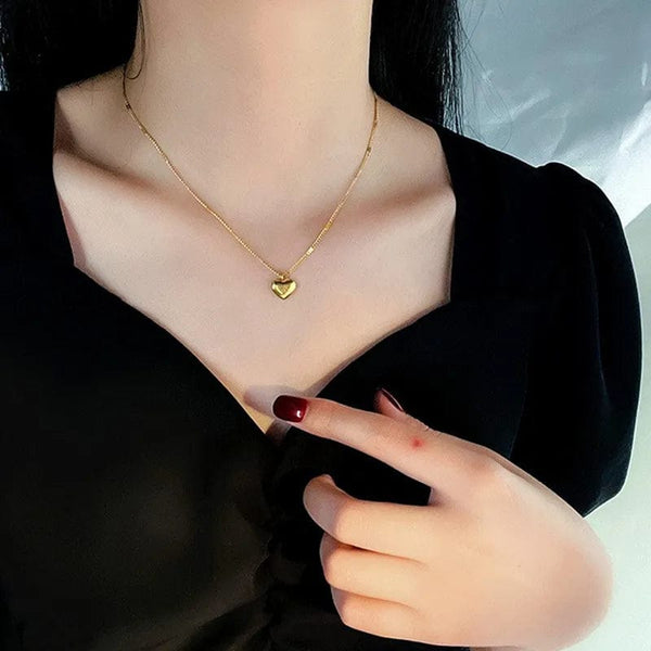 Planet Gates SKU1 Trendy Simple Gold Color Heart Pendant Chokers Necklace for Women Temperament Love Letter Thin Clavicle Chain Jewelry Gift