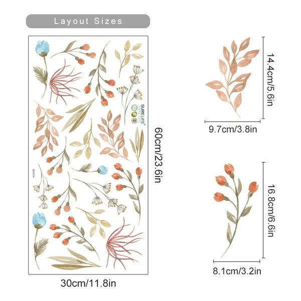 Planet Gates SL6131A Boho Flowers Wall Stickers Watercolor Bedroom Living Room Home Decor Art Eco-frienly Removable Decals PVC Murals