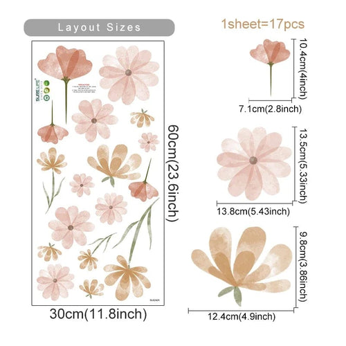 Planet Gates SL6242AB Boho Flowers Wall Stickers Watercolor Bedroom Living Room Home Decor Art Eco-frienly Removable Decals PVC Murals