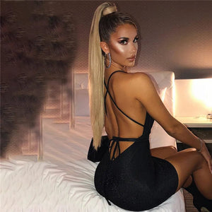 Planet Gates Sleeveless Halter Bandage Sexy Women Dress Backless Bodycon Summer Deep V-neck Night Club Lace-up Party Dress