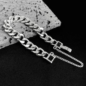 Planet Gates sliver / 19cm Kpop Stainless Steel Metal Chains Bracelets For Women Men Punk Sliver Cuban Link Chain Wristband Bracelet Classic Charms Jewelry