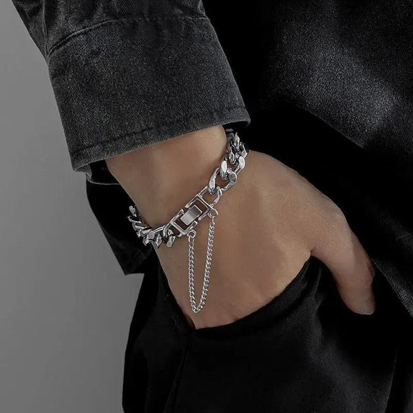 Planet Gates sliver / 19cm Kpop Stainless Steel Metal Chains Bracelets For Women Men Punk Sliver Cuban Link Chain Wristband Bracelet Classic Charms Jewelry