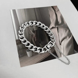 Planet Gates sliver / 19cm Kpop Stainless Steel Metal Chains Bracelets For Women Men Punk Sliver Cuban Link Chain Wristband Bracelet Classic Charms Jewelry