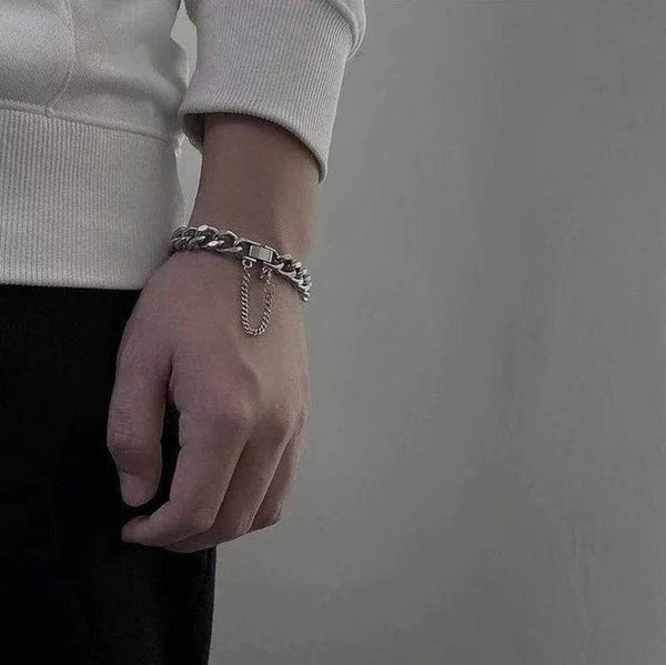 Planet Gates sliver / 19cm Kpop Stainless Steel Metal Chains Bracelets For Women Men Punk Sliver Cuban Link Chain Wristband Bracelet Classic Charms Jewelry