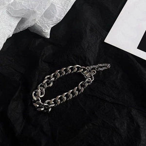 Planet Gates sliver / 19cm Kpop Stainless Steel Metal Chains Bracelets For Women Men Punk Sliver Cuban Link Chain Wristband Bracelet Classic Charms Jewelry