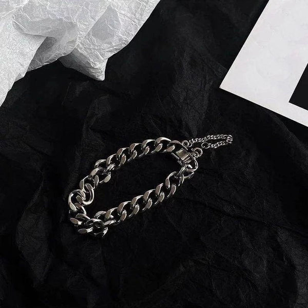 Planet Gates sliver / 19cm Kpop Stainless Steel Metal Chains Bracelets For Women Men Punk Sliver Cuban Link Chain Wristband Bracelet Classic Charms Jewelry