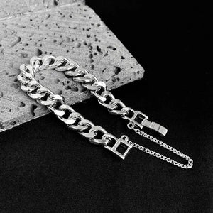 Planet Gates sliver / 19cm Kpop Stainless Steel Metal Chains Bracelets For Women Men Punk Sliver Cuban Link Chain Wristband Bracelet Classic Charms Jewelry