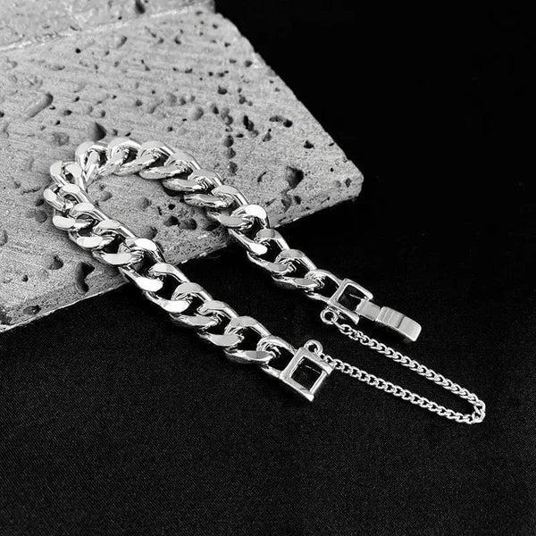 Planet Gates sliver / 19cm Kpop Stainless Steel Metal Chains Bracelets For Women Men Punk Sliver Cuban Link Chain Wristband Bracelet Classic Charms Jewelry