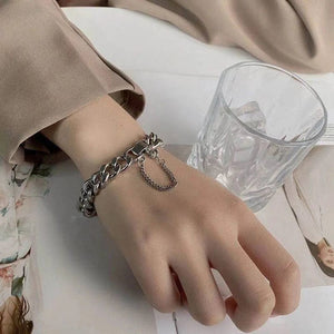 Planet Gates sliver / 19cm Kpop Stainless Steel Metal Chains Bracelets For Women Men Punk Sliver Cuban Link Chain Wristband Bracelet Classic Charms Jewelry