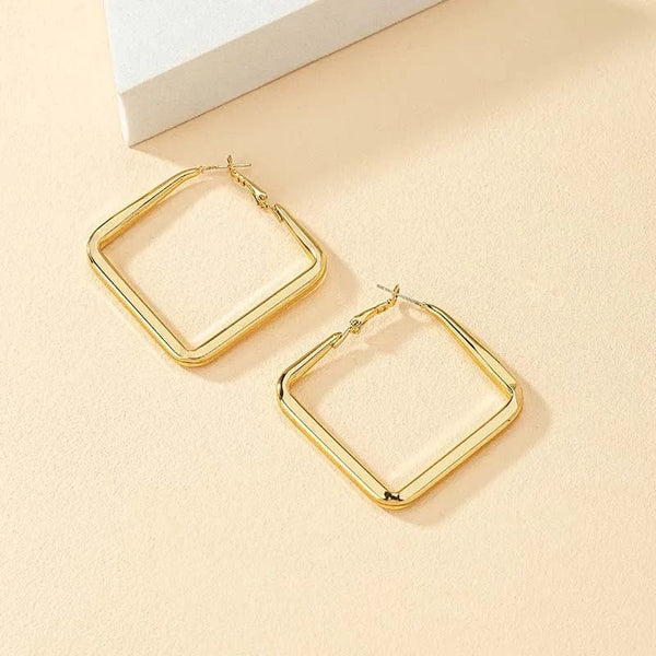 Planet Gates Sliver 2023 Fashion Gold Color Big Square Hoop Earrings For Women Exaggerated Metal Geometric Irregular Circle Earrings Jewelry