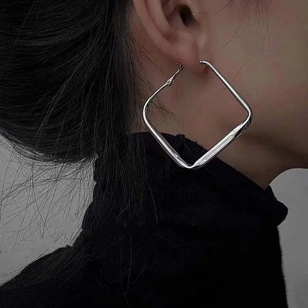 Planet Gates Sliver 2023 Fashion Gold Color Big Square Hoop Earrings For Women Exaggerated Metal Geometric Irregular Circle Earrings Jewelry