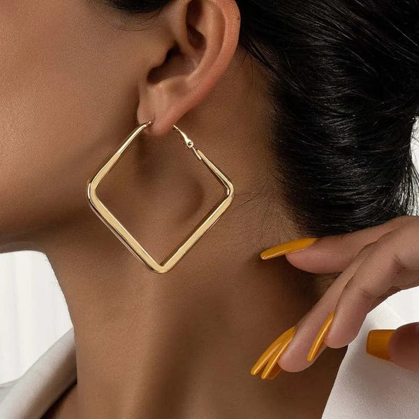 Planet Gates Sliver 2023 Fashion Gold Color Big Square Hoop Earrings For Women Exaggerated Metal Geometric Irregular Circle Earrings Jewelry