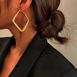 Planet Gates Sliver 2023 Fashion Gold Color Big Square Hoop Earrings For Women Exaggerated Metal Geometric Irregular Circle Earrings Jewelry