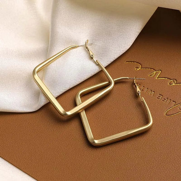 Planet Gates Sliver 2023 Fashion Gold Color Big Square Hoop Earrings For Women Exaggerated Metal Geometric Irregular Circle Earrings Jewelry