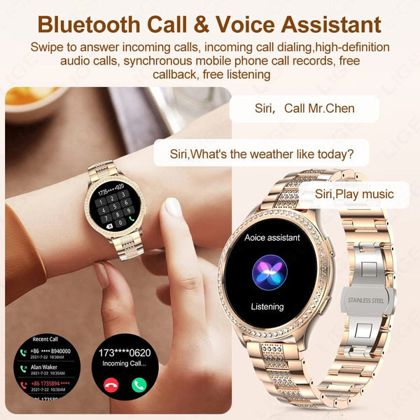 Planet Gates sliver / CHINA LIGE 1.32 inch Women Smart Watch Bluetooth Call AI Voice Assistant Women's Watches Custom Watch Face Health Monitor Smartwatches