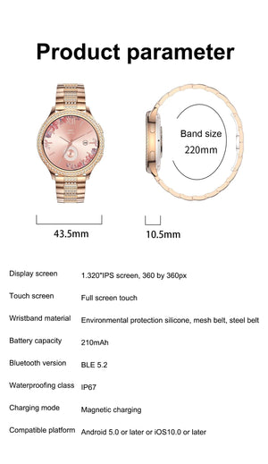 Planet Gates sliver / CHINA LIGE 1.32 inch Women Smart Watch Bluetooth Call AI Voice Assistant Women's Watches Custom Watch Face Health Monitor Smartwatches