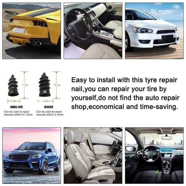 Planet Gates small 10pcs Vacuum Car Tyre Repair Rubber Nail Set Tire Screws Tubeless Repair Tools Kit for Motorcycle Truck