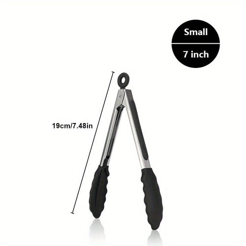 Planet Gates Small 1PC Tongs For Cooking, Kitchen Tongs With Silicone Tips, High Heat Resistant Locking Tongs, Heavy Duty, Great Grips, 7, 9, 30.48 Cm, Black