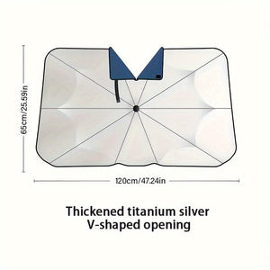 Planet Gates Small 2024 New Car Sunshade V-neck blue bottom foldable Umbrella Reflective sunshade for vehicles blocking UV sunshade, keep your vehicle cool, easy to use and store, fit on a variety of front windshields