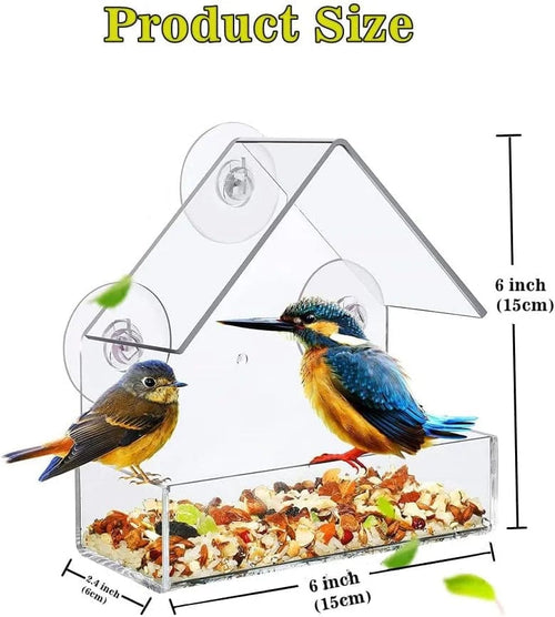 Planet Gates Small A Acrylic Clear Glass Window Birds Hanging Feeder Birdhouse Food Feeding House Table Seed Peanut Suction Cup