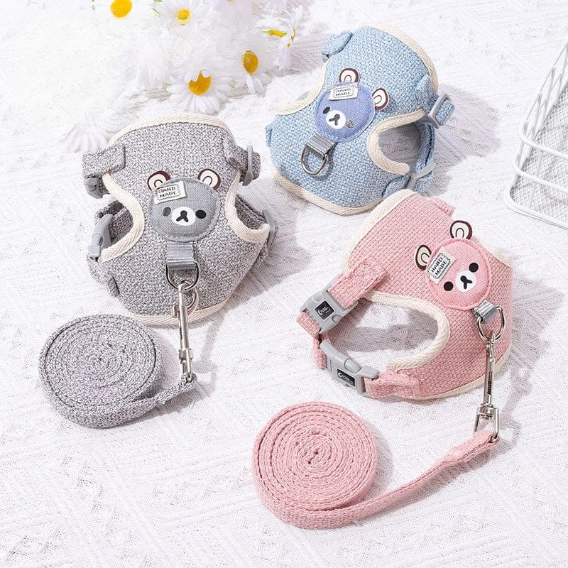 Planet Gates Small Cat Dog Harness Leash Set Breathable Vest Escape Proof Chest Strap Kitten Puppy Cartoon Bear Walking Pet Traction Lead