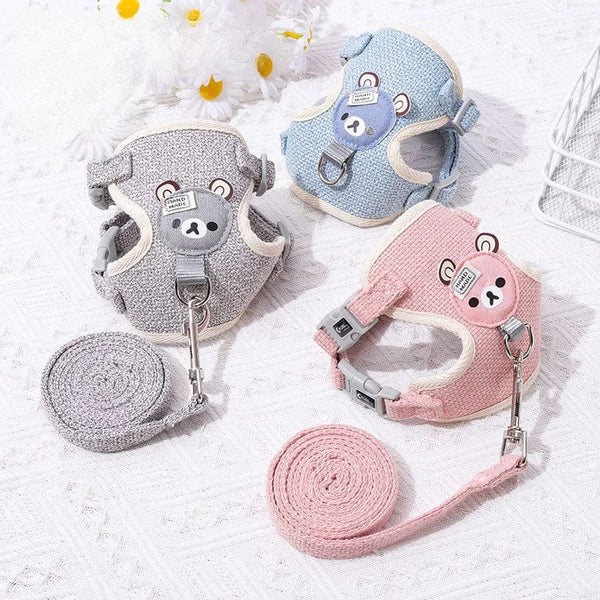 Planet Gates Small Cat Dog Harness Leash Set Breathable Vest Escape Proof Chest Strap Kitten Puppy Cartoon Bear Walking Pet Traction Lead