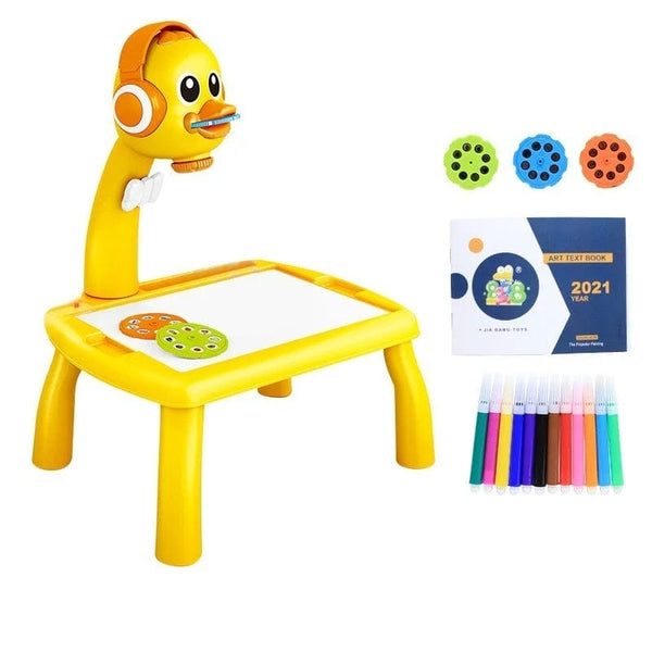 Planet Gates Small--Yellow Duck Mini Led Projector Art Drawing Table Light Toy for Children Kids Painting Board Small Desk Educational Learning Paint Tool Craft