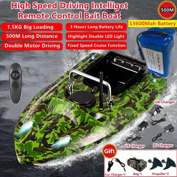 Planet Gates Smart Fixed Speed Cruise Radio Remote Control Fishing Bait Boat 1.5KG 500M Dual Night Light Lure Fishing RC Bait Boat Fishing