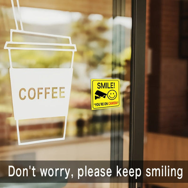 Planet Gates Smile 4pcs/set Smile You're On Camera Signs Window Stickers Polite Video Surveillance Security Sign For House, Business, Yard Or Driveway Home Decor