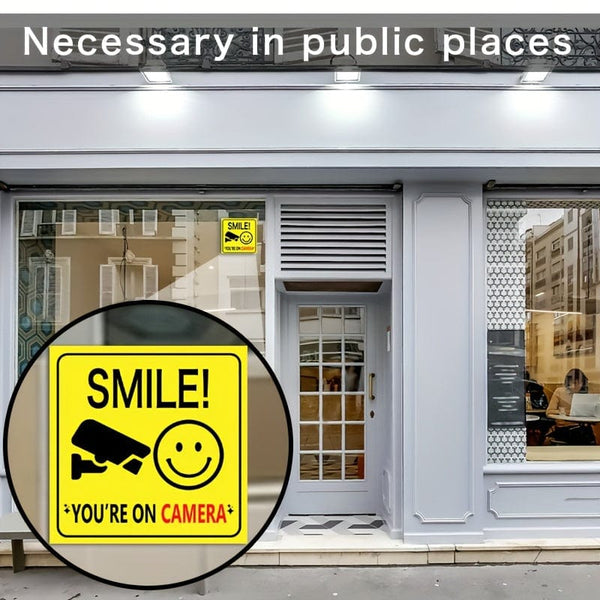 Planet Gates Smile 4pcs/set Smile You're On Camera Signs Window Stickers Polite Video Surveillance Security Sign For House, Business, Yard Or Driveway Home Decor