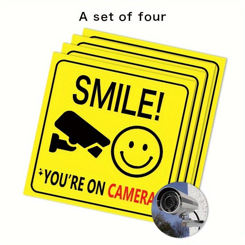 Planet Gates Smile 4pcs/set Smile You're On Camera Signs Window Stickers Polite Video Surveillance Security Sign For House, Business, Yard Or Driveway Home Decor