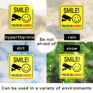 Planet Gates Smile 4pcs/set Smile You're On Camera Signs Window Stickers Polite Video Surveillance Security Sign For House, Business, Yard Or Driveway Home Decor