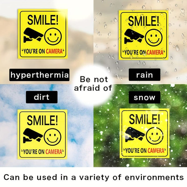 Planet Gates Smile 4pcs/set Smile You're On Camera Signs Window Stickers Polite Video Surveillance Security Sign For House, Business, Yard Or Driveway Home Decor