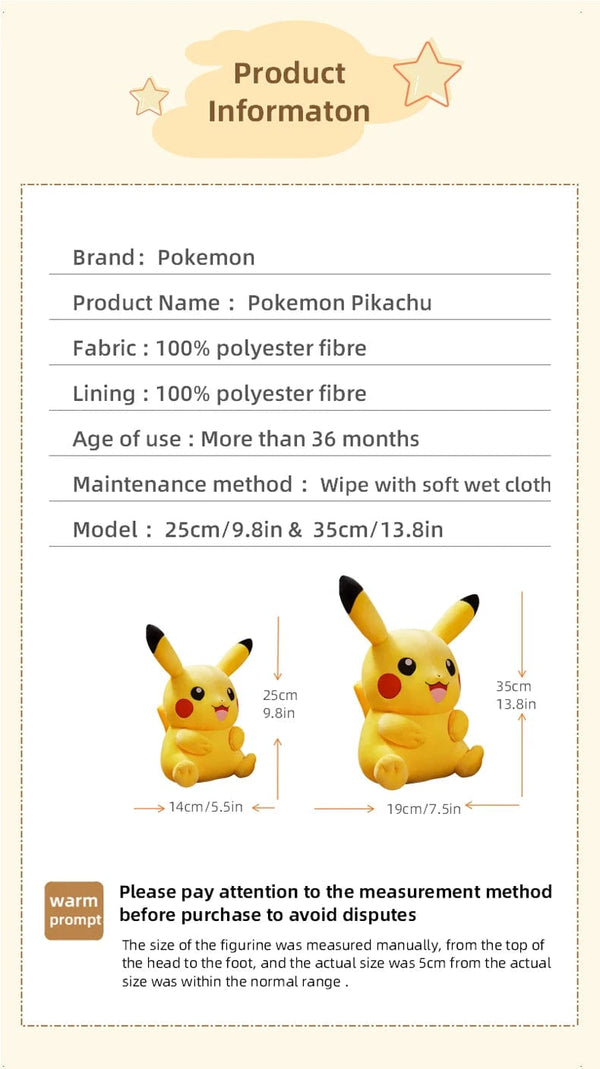 Planet Gates Smile Pikachu / 48cm l 18.9in Pokemon Kawaii Pikachu Stuffed Toys Cartoon & Cute Plush Dolls Throw Pillow Birthday Gift  For Kids Friends Boys Home Decoration