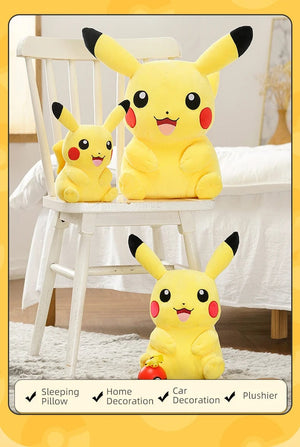 Planet Gates Smile Pikachu / 48cm l 18.9in Pokemon Kawaii Pikachu Stuffed Toys Cartoon & Cute Plush Dolls Throw Pillow Birthday Gift  For Kids Friends Boys Home Decoration