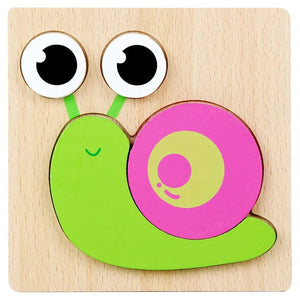 Planet Gates snail Wooden 3D Toys Puzzle Cartoon Animals Early Learning Cognition Intelligence Puzzle Game Colorful Montessori Baby Toddler Gifts