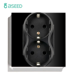 Planet Gates Sockets / Russian Federation BSEED Touch Light Switch With EU USB Wall Sockets Black Wall Led Switches 1/2/3Gang 1Way Crystal Dark Blue Backlight Wall Switch