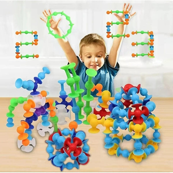 Planet Gates Soft Building Blocks Suction Cup Toys DIY Puzzle Sticky Game Children Bath Toys Montessori Sensory Stress Release Toy for Autism