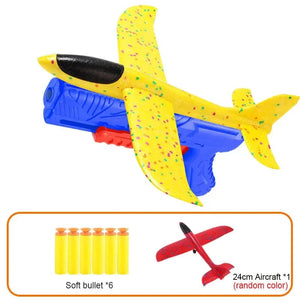 Planet Gates Soft buttle blue Foam Plane 10M Launcher Catapult Glider Airplane Gun Toy Children Outdoor Game Bubble Model Shooting Fly Roundabout Toys