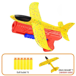 Planet Gates Soft buttle red Foam Plane 10M Launcher Catapult Glider Airplane Gun Toy Children Outdoor Game Bubble Model Shooting Fly Roundabout Toys