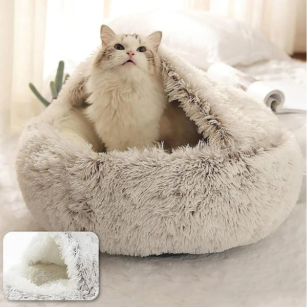 Planet Gates Soft Plush Pet Bed with Cover Round Cat Bed Pet Mattress Warm Cat Dog 2 in 1 Sleeping Nest Cave for Small Dogs
