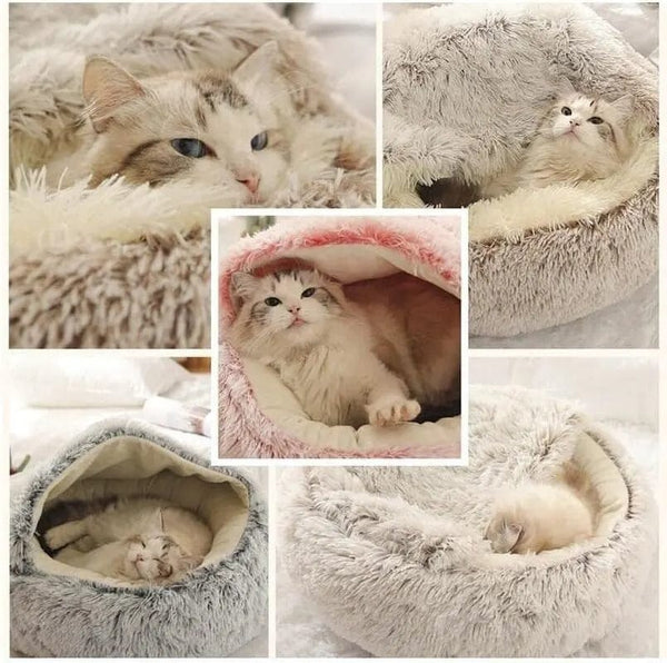 Planet Gates Soft Plush Pet Bed with Cover Round Cat Bed Pet Mattress Warm Cat Dog 2 in 1 Sleeping Nest Cave for Small Dogs