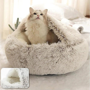Planet Gates Soft Plush Pet Bed with Cover Round Cat Bed Pet Mattress Warm Cat Dog 2 in 1 Sleeping Nest Cave for Small Dogs