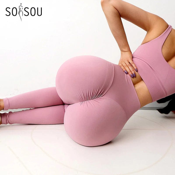 Planet Gates SOISOU Nylon Gym Yoga Pants Women Leggings For Fitness High Waist Long Pants Women Hip Push UP Tights Women Clothing 2 Types
